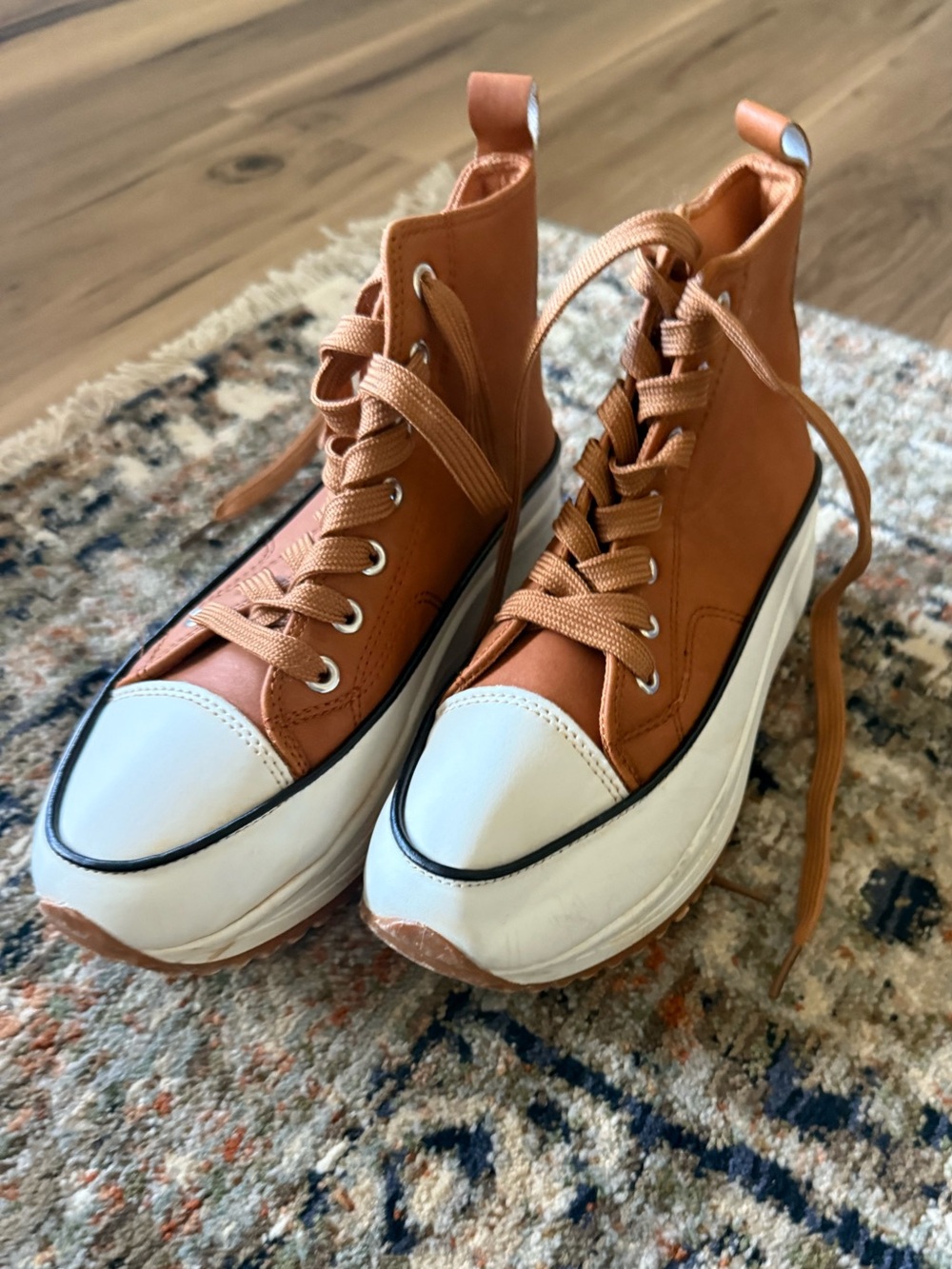 High-Top Platform Sneakers in Tan and White